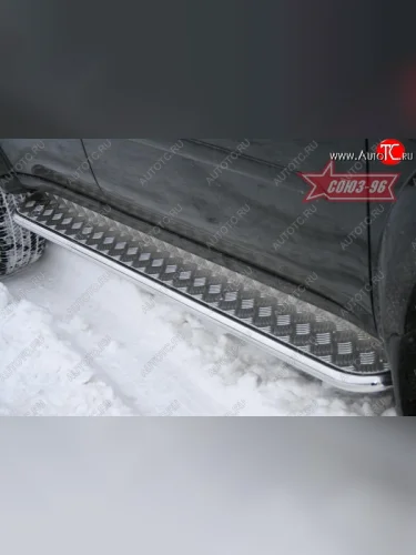 Защита порогов с листом дорестайлинг Souz-96 (d42). Mitsubishi Pajero Sport  PB (2008-2013) дорестайлинг