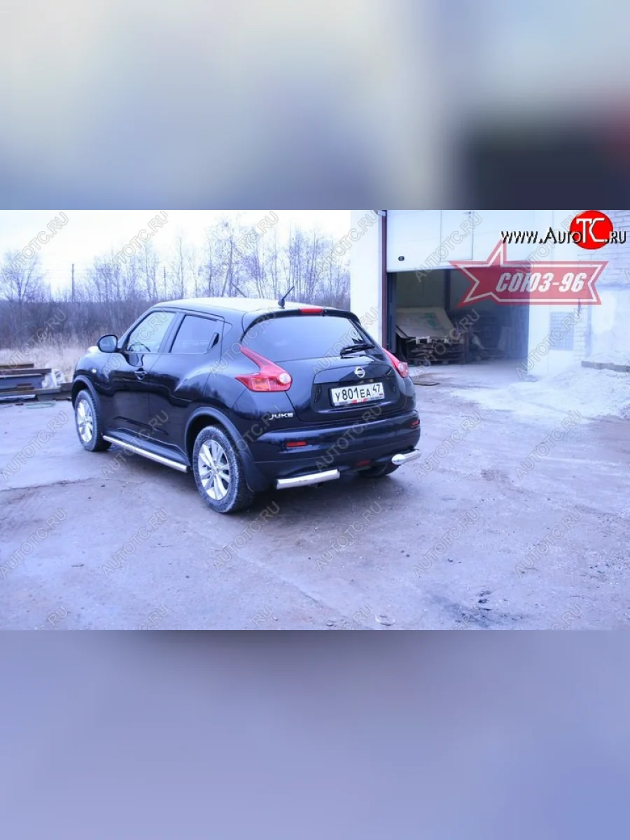 Защита заднего бампера из боковых уголков 4х4 Souz-96 (d76) Nissan Juke 1 YF15 дорестайлинг (2010-2014)  в Самаре Самарской области