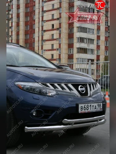 Защита переднего бампера двойная Souz-96 (d76/60) Nissan Murano  2 Z51 (2008-2011) дорестайлинг