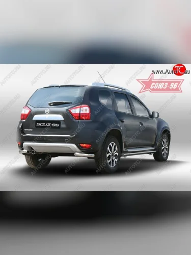 Защита заднего бампера из боковых уголков Souz-96 (d60) Nissan Terrano  D10 (2013-2022) дорестайлинг, рестайлинг