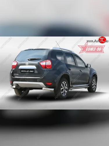 Защита заднего бампера из боковых уголков Souz-96 (d76) Nissan Terrano  D10 (2013-2022) дорестайлинг, рестайлинг