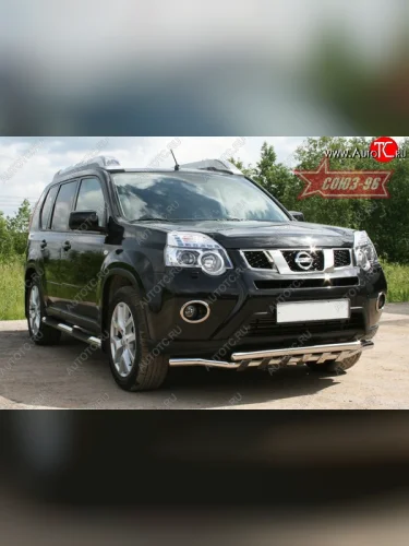 Защита переднего бампера двойная с профилем Souz-96 (d60/60). Nissan X-trail  2 T31 (2010-2015) рестайлинг