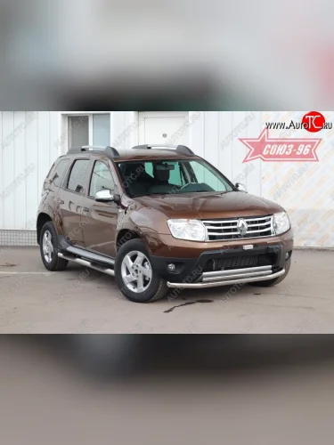 Защита переднего бампера двойная Souz-96 (d60/42) Renault Duster  HS (2010-2015) дорестайлинг