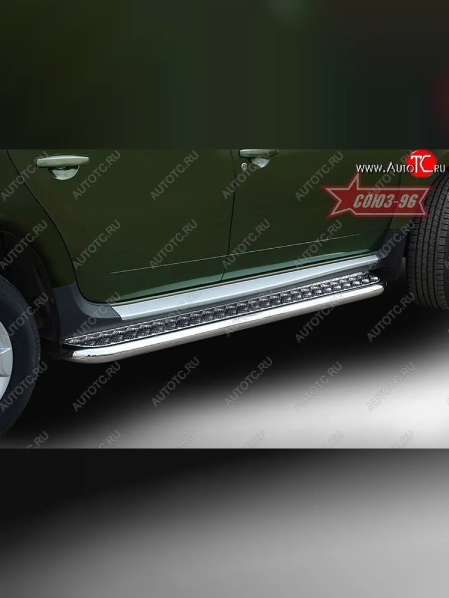 Защита порогов с листом Souz-96 (d60). Renault Duster HS рестайлинг (2015-2021)  в Керчи Республика Крым