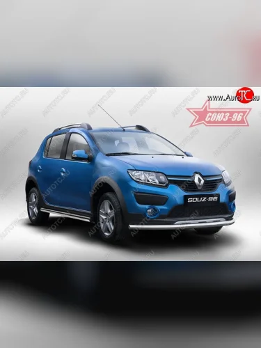 Защита переднего бампера одинарная Stepway Souz-96 (d60) Renault Sandero Stepway  (B8) (2014-2018) дорестайлинг