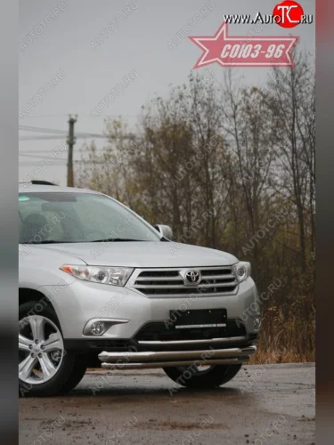 Защита переднего бампера из двух труб (d76х60) SOUZ-96 Toyota Highlander  XU40 (2010-2013) рестайлинг