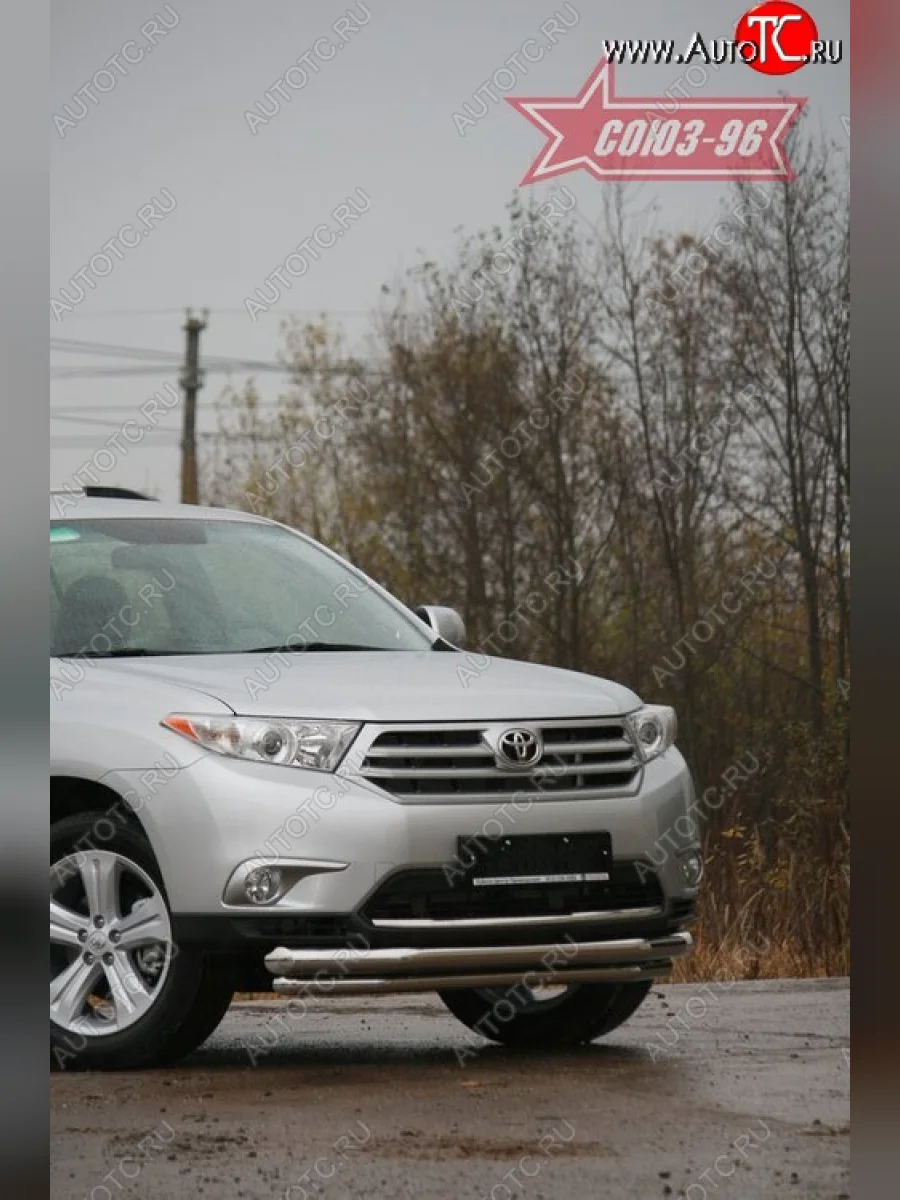 Защита переднего бампера из двух труб (d76х60) SOUZ-96  Toyota Highlander (2010-2013) XU40  в Керчи Республика Крым