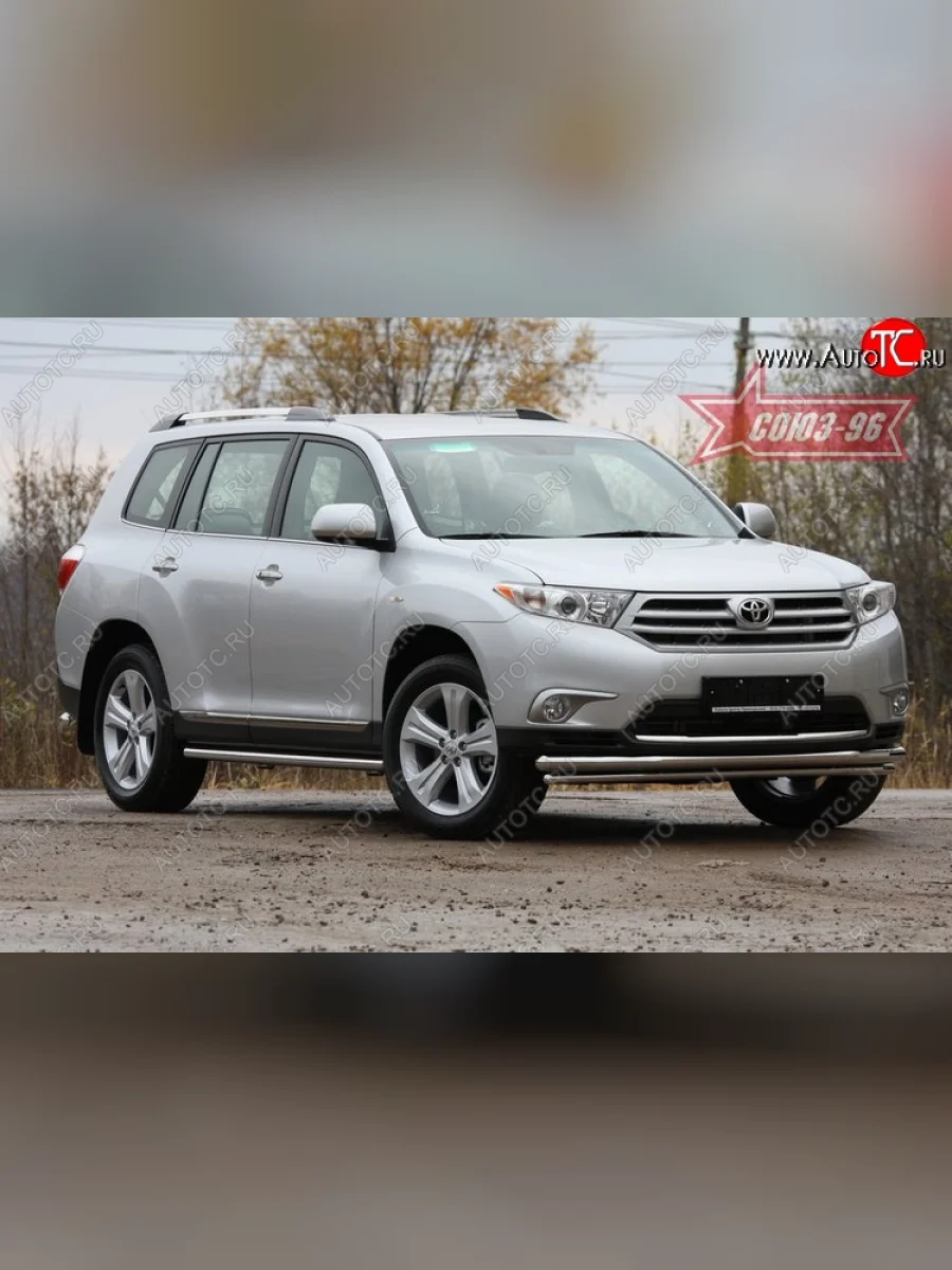 Двойная защита переднего бампера (d60х42) Souz-96  Toyota Highlander (2010-2013) XU40  в Керчи Республика Крым