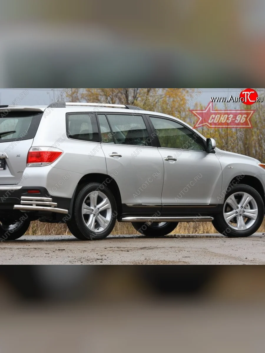 Защита заднего бампера из тройных боковых уголков Souz-96 (d76/42/42) Toyota Highlander XU40 рестайлинг (2010-2013)  в Самаре Самарской области