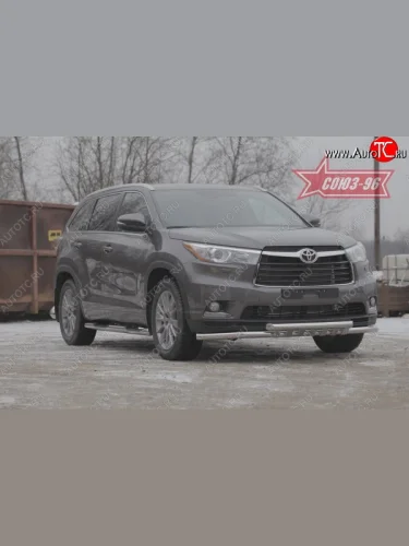 Защита переднего бампера двойная с элементами из профиля Souz-96 (d60/60) Toyota Highlander  XU50 (2013-2017) дорестайлинг