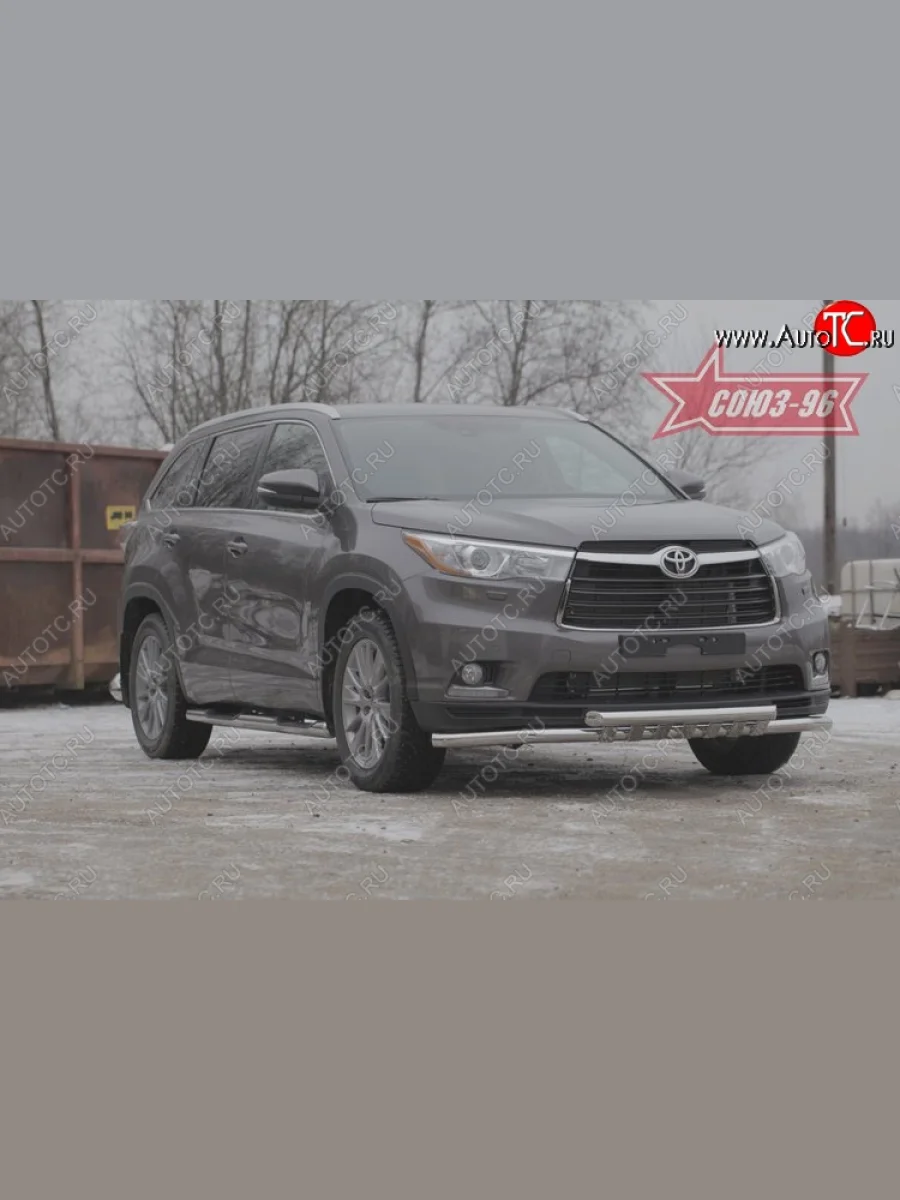 Защита переднего бампера двойная с элементами из профиля Souz-96 (d60/60) Toyota Highlander XU50 дорестайлинг (2013-2017)  в Самаре Самарской области