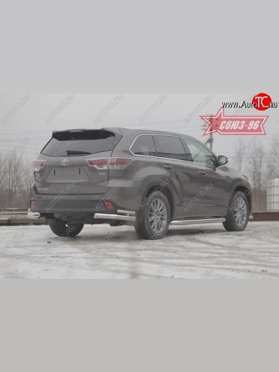 Защита заднего бампера из двойных боковых уголков Souz-96 (d76/42) Toyota Highlander XU50 дорестайлинг (2013-2017)  в Самаре Самарской области