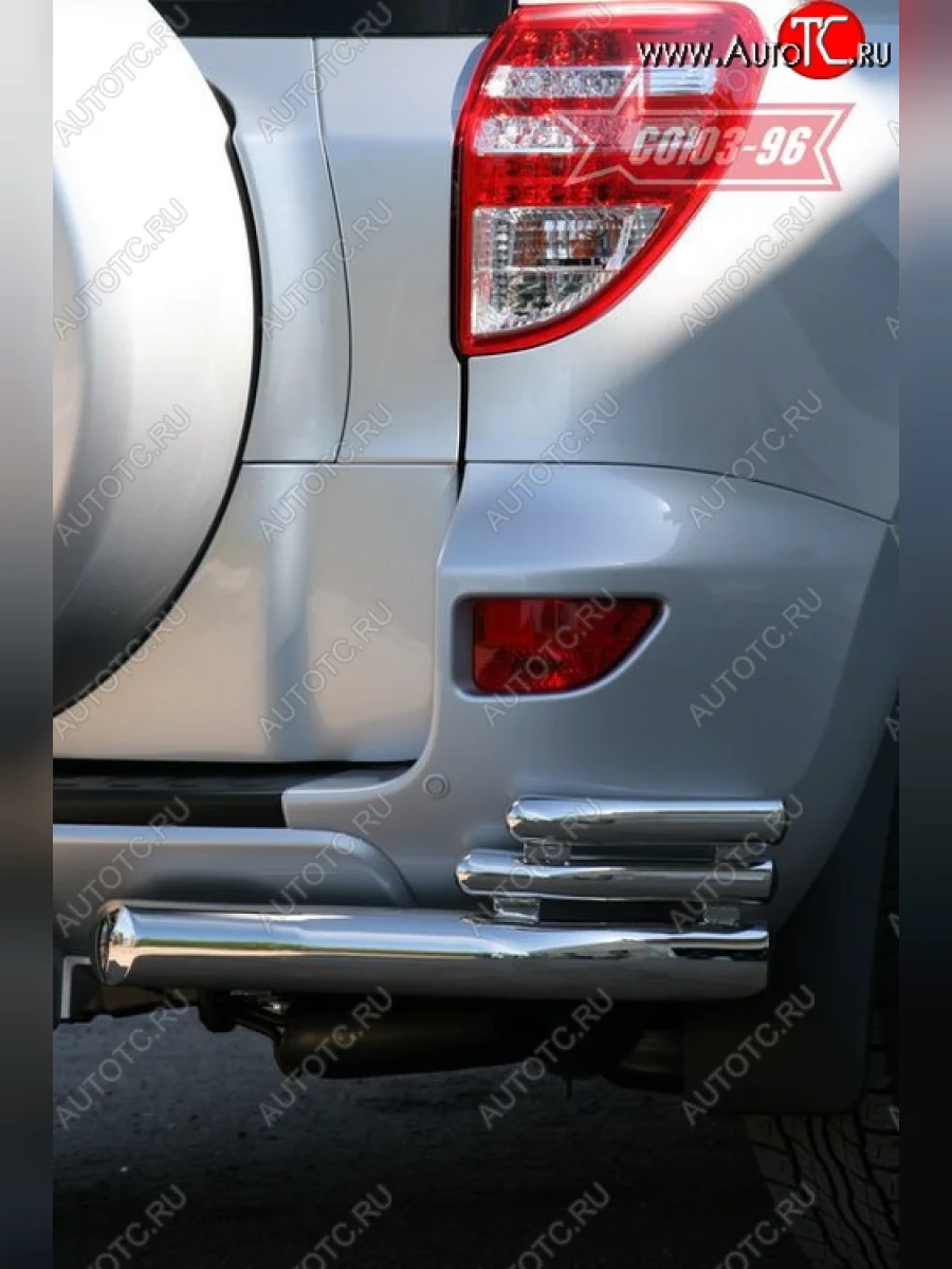 Тройная защита заднего бампера из боковых уголков (d76х42х42) стандарт Souz-96 Toyota RAV4 XA30 5 дв. 2-ой рестайлинг (2010-2013)  в Перми Пермском крае