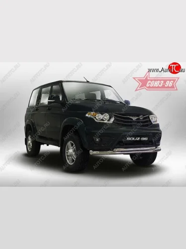 Защита переднего бампера двойная Souz-96 (d76/60). Уаз Патриот ( 3163 5-дв.,  3163 5 дв.) (2014-2025) 1-ый рестайлинг, 2-ой рестайлинг