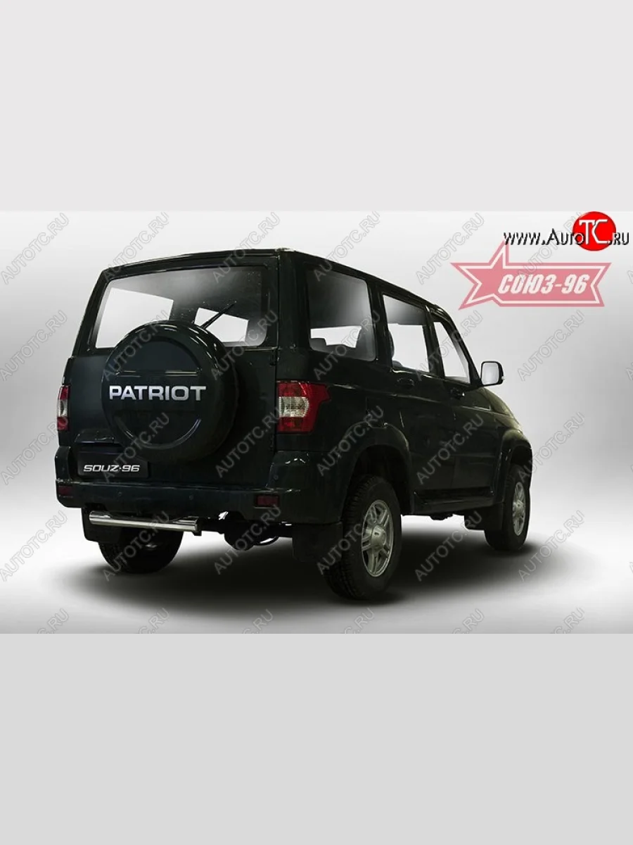Короткая защита заднего бампера с пластиковой проступью (d76) от SOUZ-96 Уаз Патриот 3163 5-дв. 1-ый рестайлинг (2014-2016)  в Самаре Самарской области