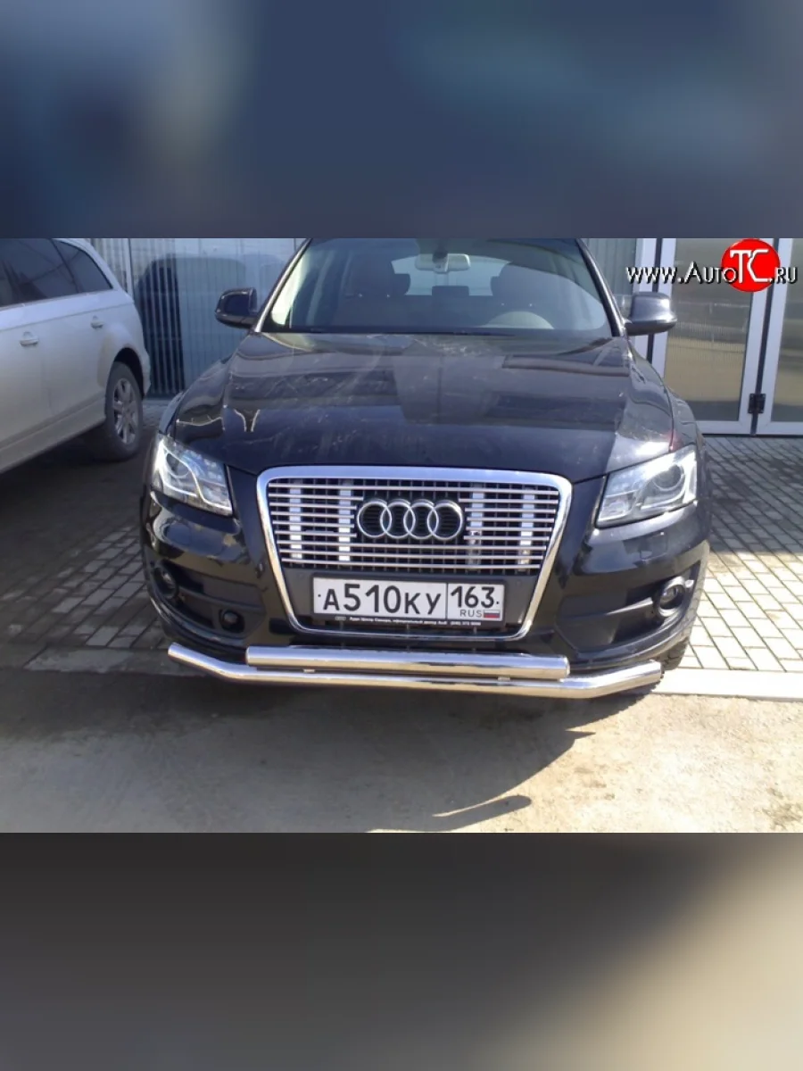 Двойная защита переднего бампера 63.5 мм Металл Дизайн  Audi Q5 (2008-2017) 8R (полированная нержавейка)  с доставкой в г. Керчь