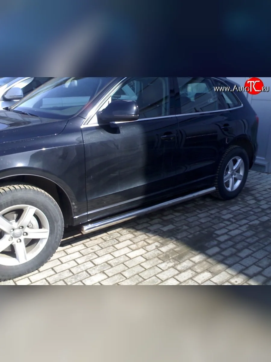 Защита порогов d76 мм Металл Дизайн Audi Q5 8R дорестайлинг (2008-2012) (полированная нержавейка)  в Перми Пермском крае