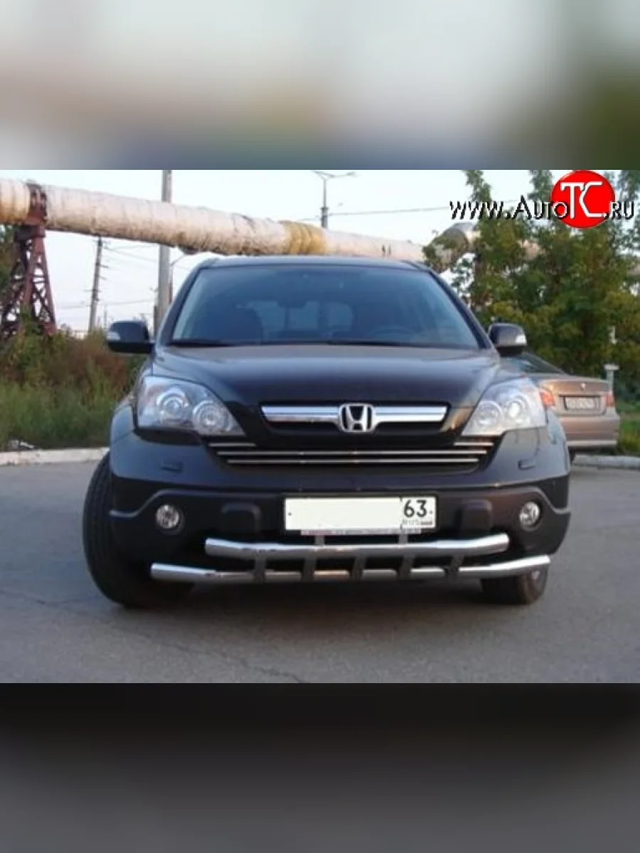 Двойная защита переднего бампера из труб диаметром по 63.5 мм с пластинами Металл Дизайн  Honda CR-V (2007-2010) RE1,RE2,RE3,RE4,RE5,RE7  с доставкой в г. Керчь