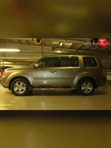 Защита порогов из круглой трубы диаметром 76 мм Металл Дизайн Honda Pilot  YF4 (2008-2015) дорестайлинг, рестайлинг