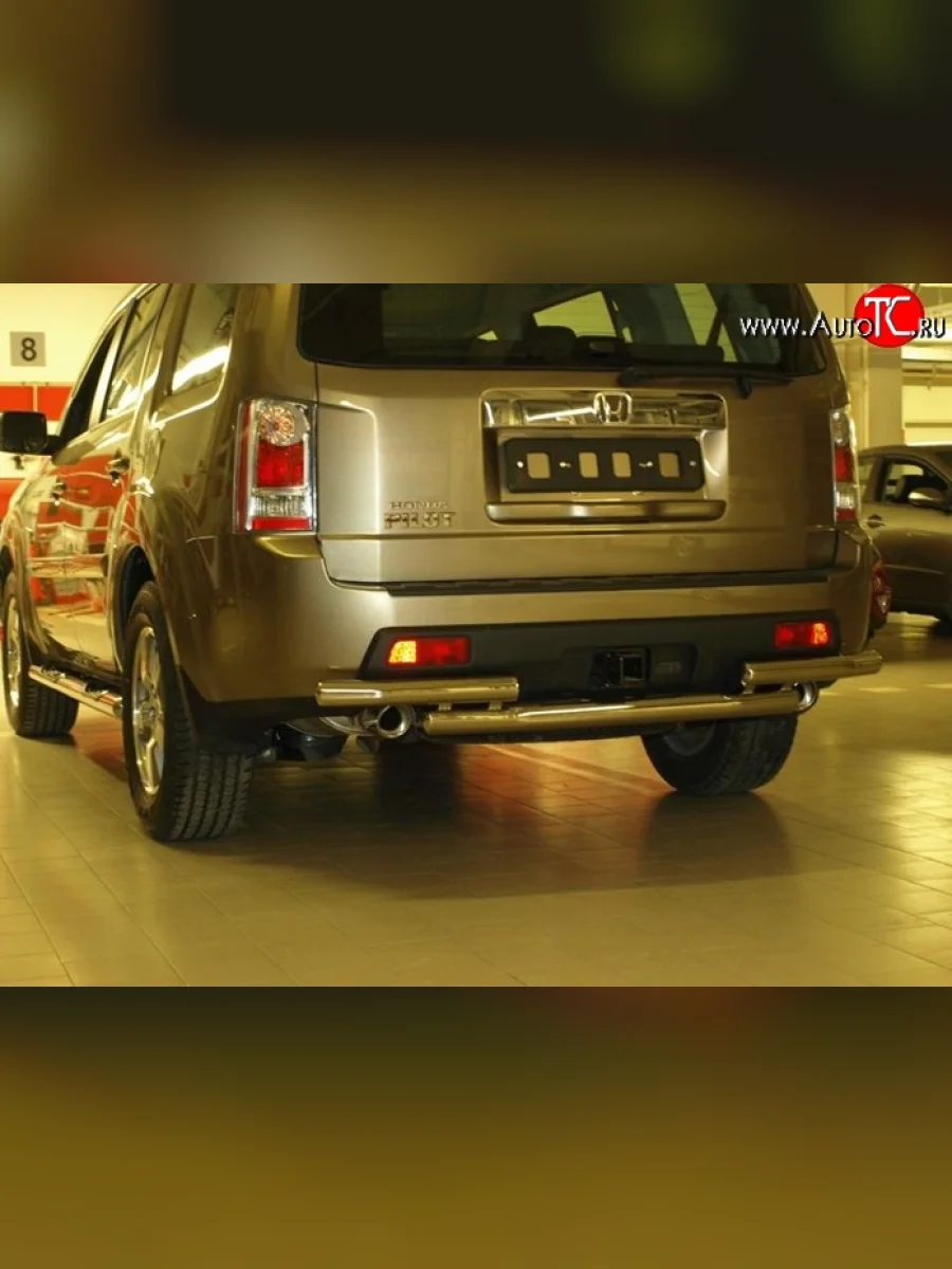 Двойная защита заднего бампера из трёх труб диаметром 76 и 63 мм Металл Дизайн (дорестайлинг)  Honda Pilot (2008-2011) YF4  с доставкой в г. Керчь