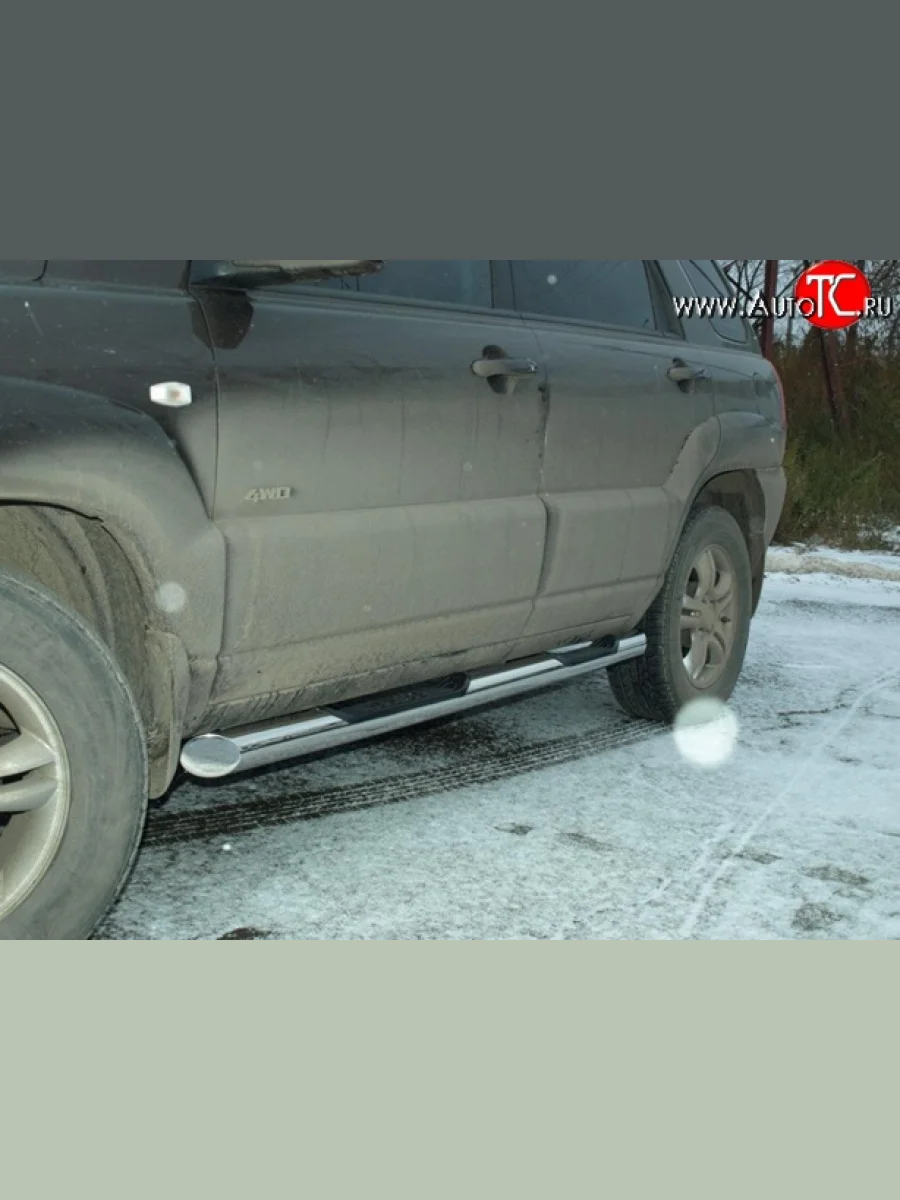 Защита порогов из трубы d76 мм с пластиковыми вставками для ног Металл Дизайн Hyundai Tucson JM (2004-2010)  в Керчи Республика Крым