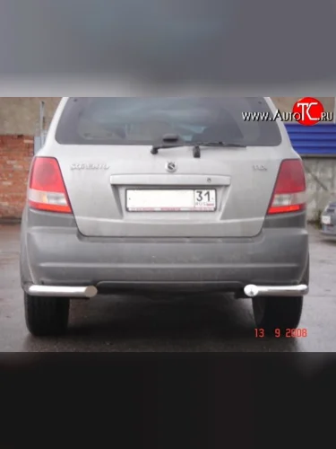 Защита заднего бампера из двух боковых уголков диаметром 63.5 мм (рестайлинг) Металл Дизайн KIA Sorento  BL (2002-2010) дорестайлинг, рестайлинг