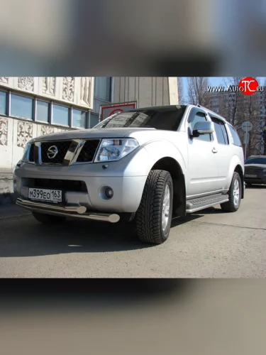 Двойная защита переднего бампера d76 и 63 мм Металл Дизайн (полированная нержавейка) Nissan Pathfinder  R51 (2004-2007) дорестайлинг