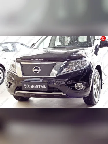 Зимняя заглушка решетки переднего бампера РА Nissan Pathfinder  R52 (2012-2017) дорестайлинг