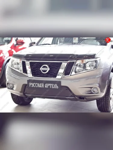 Зимняя заглушка решетки переднего бампера РА Nissan Terrano  D10 (2013-2022) дорестайлинг, рестайлинг