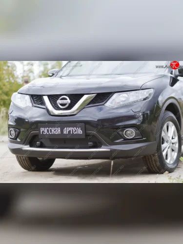 Зимняя заглушка решетки переднего бампера РА Nissan X-trail  3 T32 (2013-2018) дорестайлинг