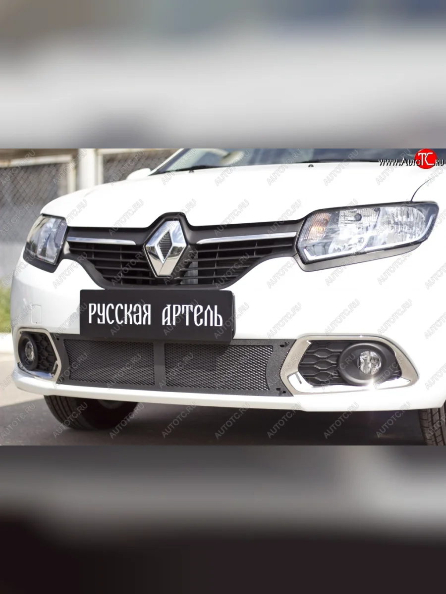 Защитная сетка решетки переднего бампера РА Renault Sandero 2 дорестайлинг (2014-2018)  в Керчи Республика Крым