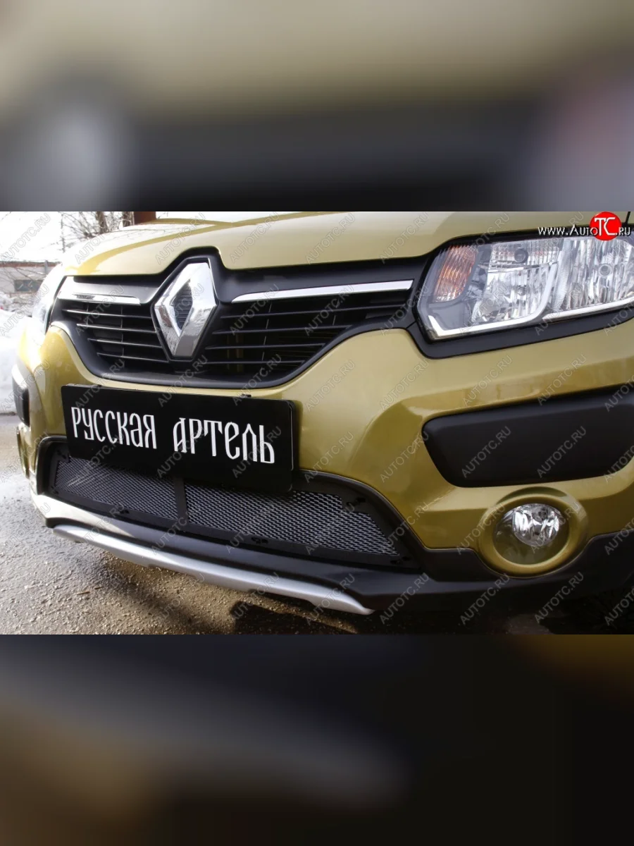 Защитная сетка решетки переднего бампера РА Renault Sandero Stepway 2 дорестайлинг (2014-2018)  в Перми Пермском крае