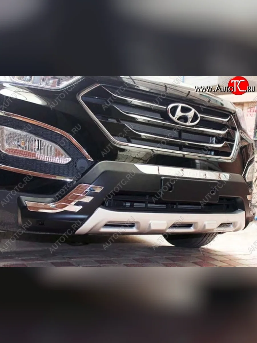 Накладка на передний бампер CT v1 Hyundai Santa Fe DM дорестайлинг (2012-2016) (Неокрашенная)  в Керчи Республика Крым