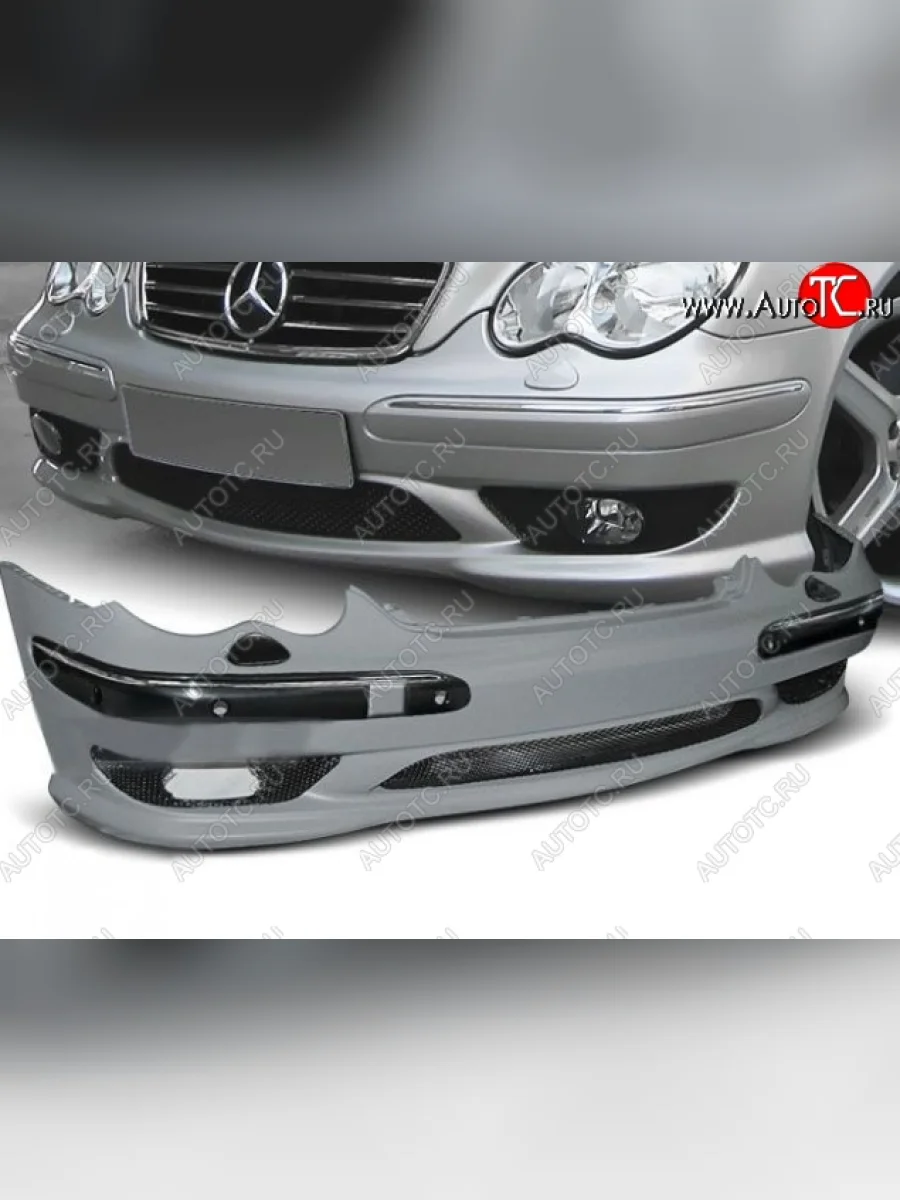 Передний бампер AMG Style Mercedes-Benz C-Class W203 дорестайлинг седан (2000-2004) (Неокрашенный)  в Самаре Самарской области