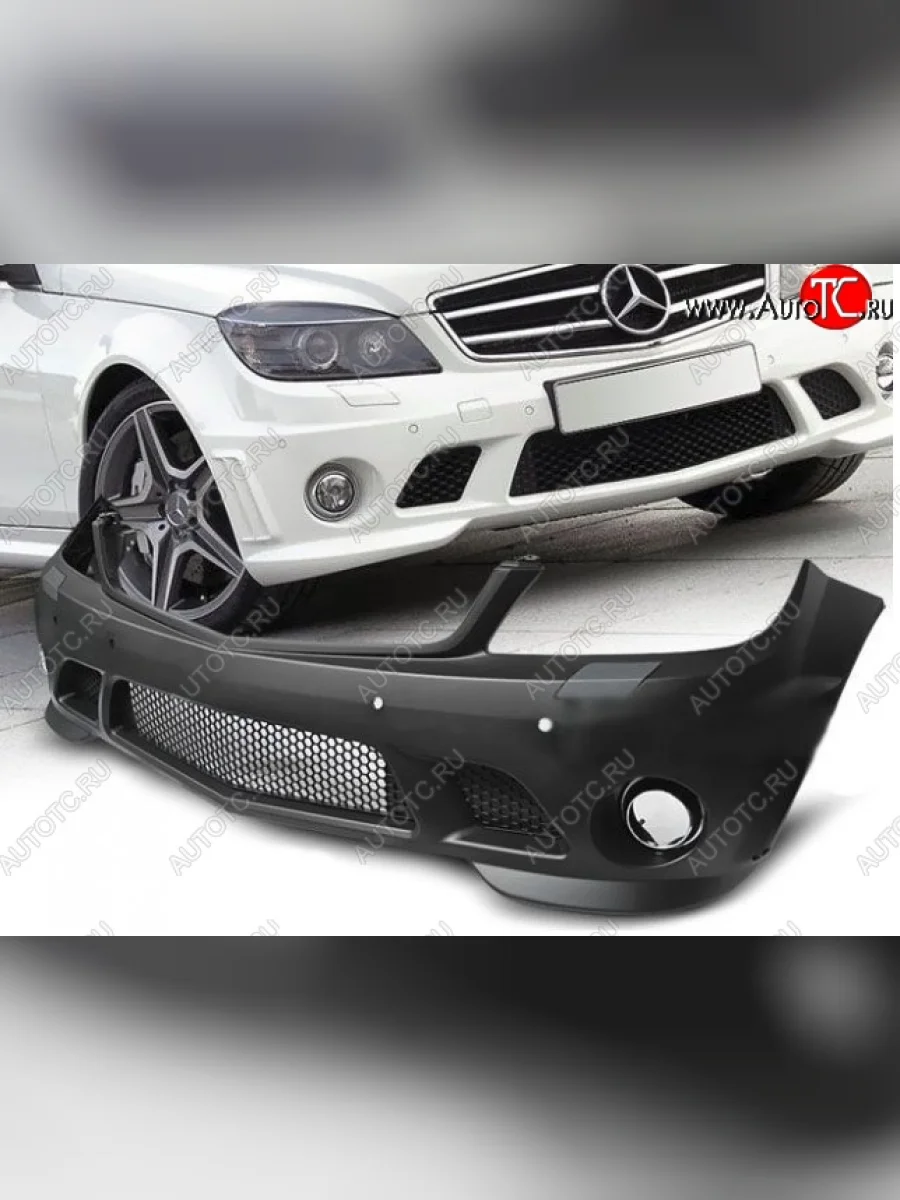 Передний бампер AMG Style Mercedes-Benz C-Class W204 дорестайлинг седан (2007-2011) (Неокрашенный)  в Воронеже Воронежской области
