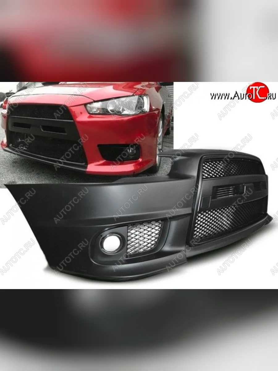 Передний бампер EVO-Style Mitsubishi Lancer 10 CY хэтчбэк дорестайлинг (2007-2010) (Неокрашенный)  с доставкой в г. Керчь