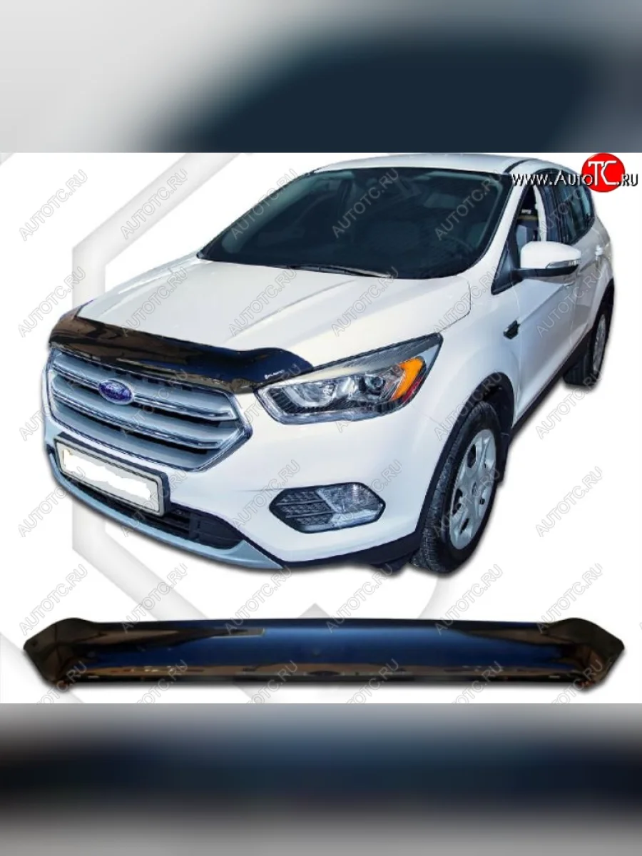 Дефлектор капота CA-Plastic Ford Kuga 2 рестайлинг (2016-2019) (Classic черный, Без надписи)  в Самаре Самарской области