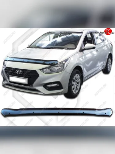 Дефлектор капота CA-Plastic (Classic черный) Hyundai Solaris HCR седан дорестайлинг (2017-2020)