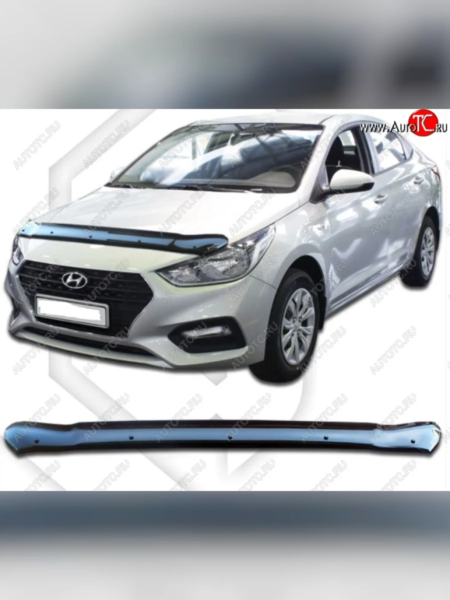 Дефлектор капота CA-Plastic Hyundai Solaris HCR седан дорестайлинг (2017-2020) (Classic черный, Без надписи)  в Керчи Республика Крым