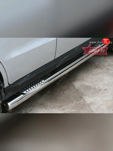 Защита порогов с двумя декоративными элементами Souz-96 (d76) Hyundai Santa Fe CM рестайлинг (2009-2012)