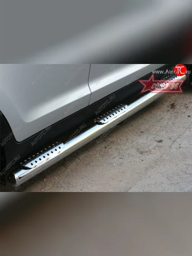 Защита порогов с тремя декоративными элементами Souz-96 (d76) KIA Sportage  3 SL (2010-2016) дорестайлинг, рестайлинг