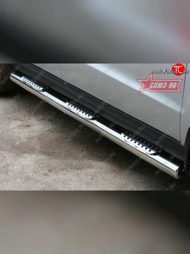 Защита порогов с тремя декоративными элементами Souz-96 (d76) Hyundai Santa Fe CM рестайлинг (2009-2012)