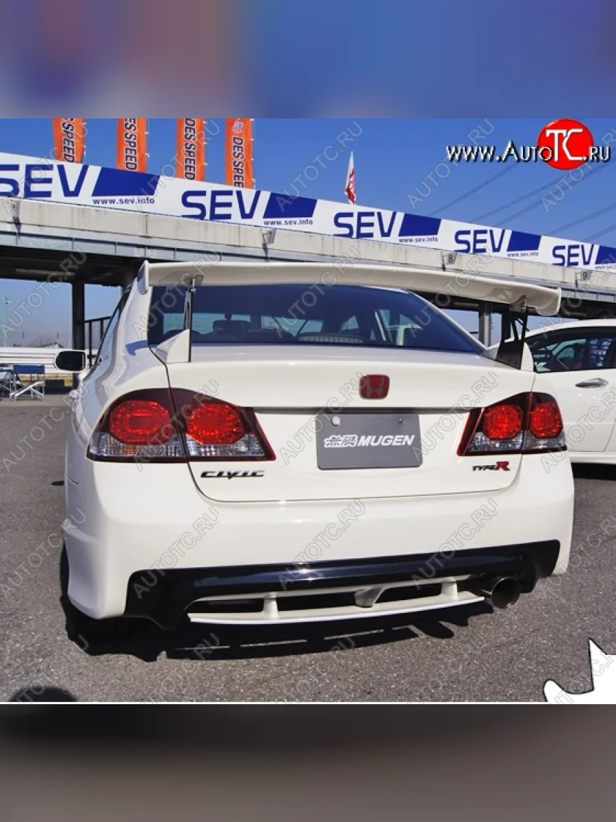 Задний бампер с элероном TYPE R DESIGN Honda Civic FD седан дорестайлинг (2005-2008) (Неокрашенный)  в Перми Пермском крае