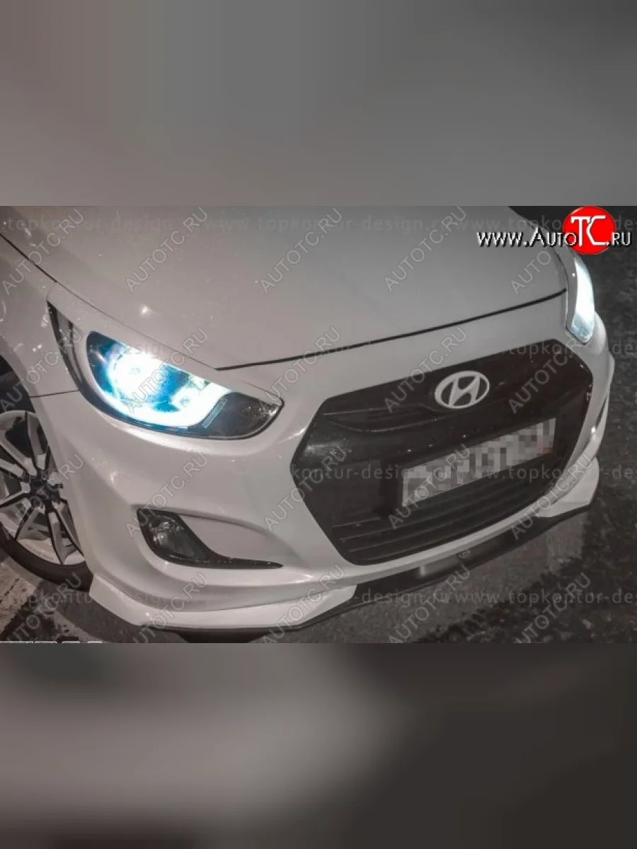 Накладка на передний бампер TopKontur Design v2 Hyundai Solaris RBr седан дорестайлинг (2010-2014) (Неокрашенная)  с доставкой в г. Пермь