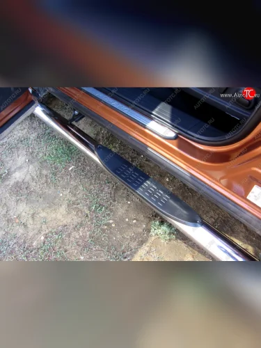 Защита порогов с пластиковыми вставками для ног из круглой трубы диаметром 76 мм Slitkoff Nissan Murano  3 Z52 (2015-2025) дорестайлинг, рестайлинг