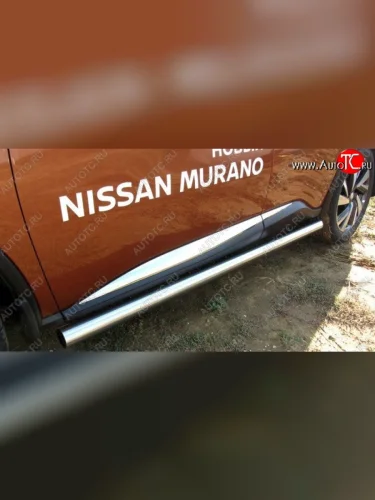 Защита порогов из круглой трубы диаметром 76 мм Slitkoff (Нержавейка) Nissan Murano  3 Z52 (2015-2025) дорестайлинг, рестайлинг