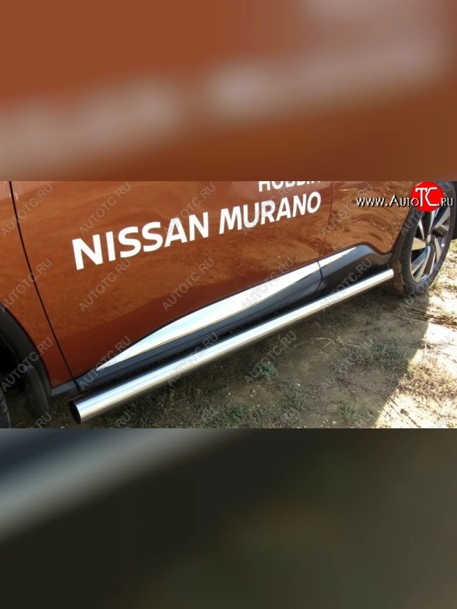 Защита порогов из круглой трубы диаметром 76 мм Slitkoff  Nissan Murano (2015-2025) 3 Z52 (Нержавейка, Полированная)  в Керчи Республика Крым