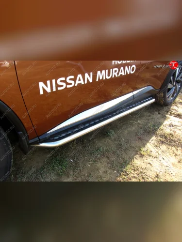 Широкая защита порогов с трубой диаметром d57 Slitkoff Nissan Murano 3 Z52 дорестайлинг (2015-2022)