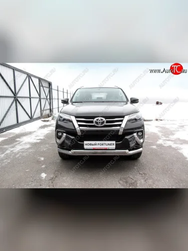 Защита переднего бампера Slitkoff (Ø 76+Ø 57 мм, двойная) Toyota Fortuner  AN160 (2015-2020) дорестайлинг