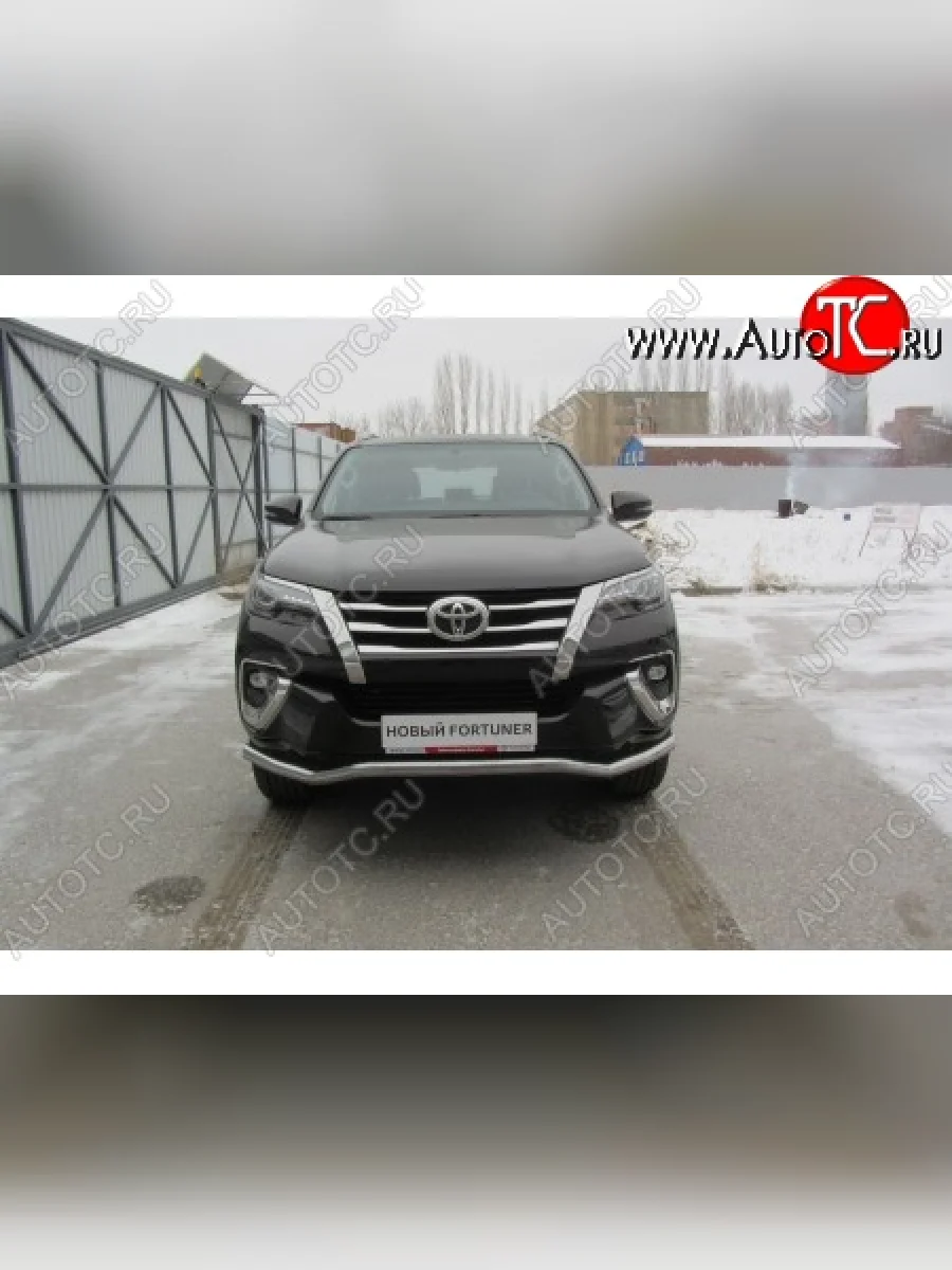 Защита переднего бампера Slitkoff (Ø 57 мм, волна) Toyota Fortuner AN160 дорестайлинг (2015-2020) (Нержавеющая сталь)  в Воронеже Воронежской области